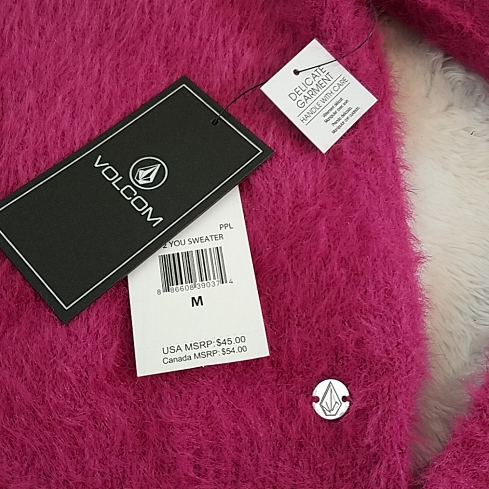 *NWT Volcom Fuchsia Long Sleeve Ultra Soft Sweater - Picture 4 of 8